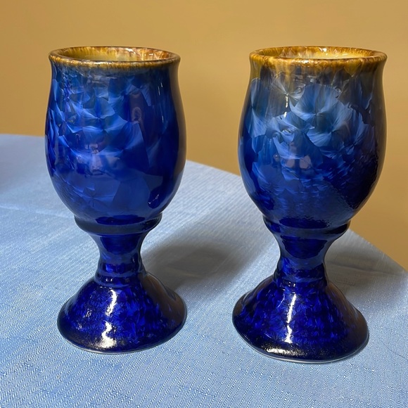Bill Campbell pottery crystalline glaze wine goblets set of 2